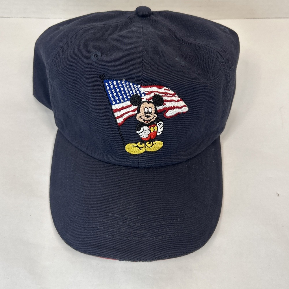 VINTAGE Walt Disney World Hat Cap Mens Strapback Blue Mickey Mouse USA Patriotic